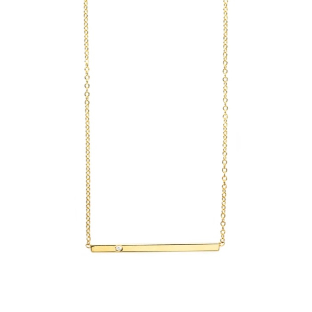Dainty Layering 14K Gold Bar Necklace with Diamond